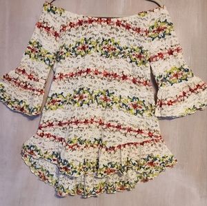 Lapis White Lace Embroidered Floral Boho Off the Shoulder Top